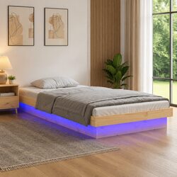 Friendly Solid Wood LED Bed Frame 90x190 cm in Brown