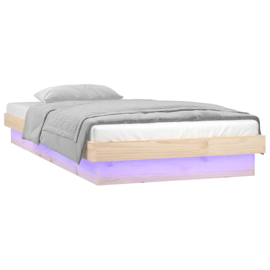 Solid Wood LED Bed Frame Brown 90x190 cm Single Bedroom Furniture