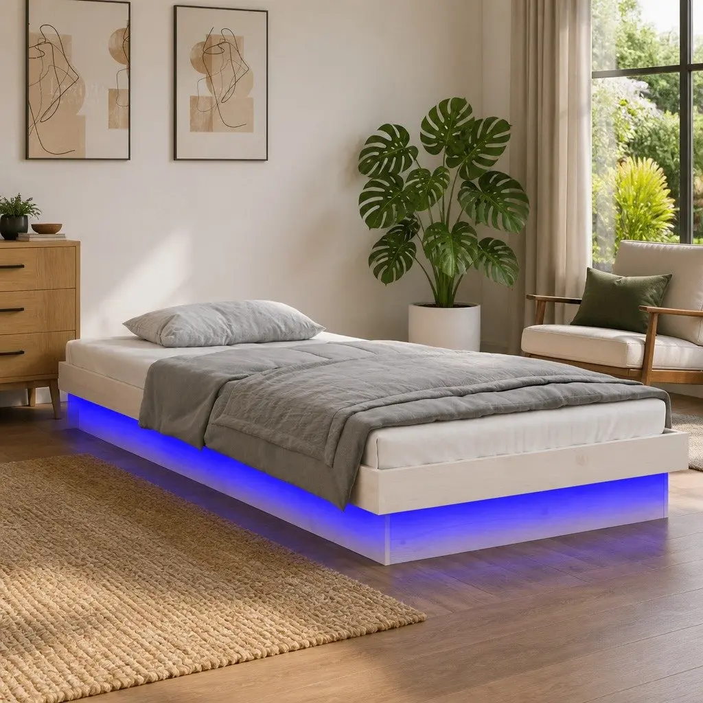 White LED Bed Frame 90x190cm with Remote