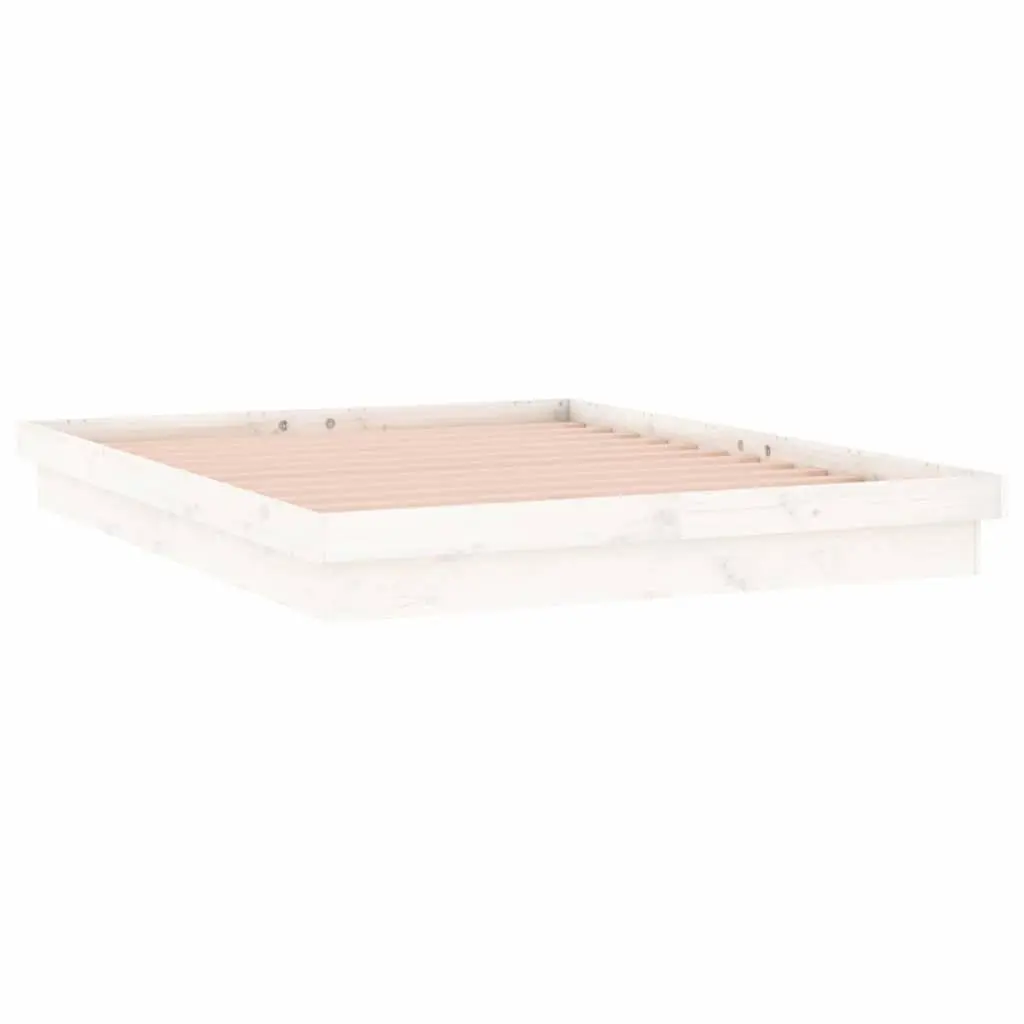 Bed Frame with Colourful LED Lights White 135x190 cm Solid Pine Wood Slatted