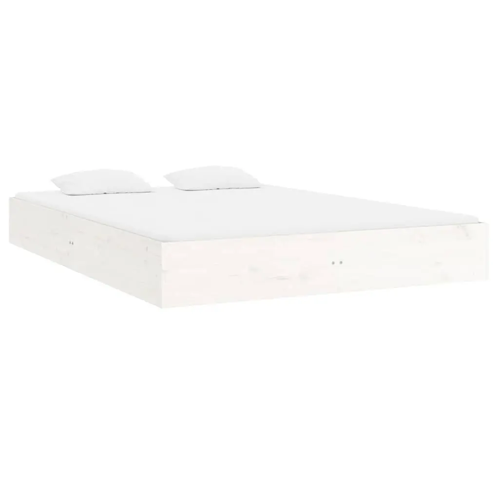 White Solid Wood Bed Frame 150x200 cm Slatted Base Modern Bedroom Furniture