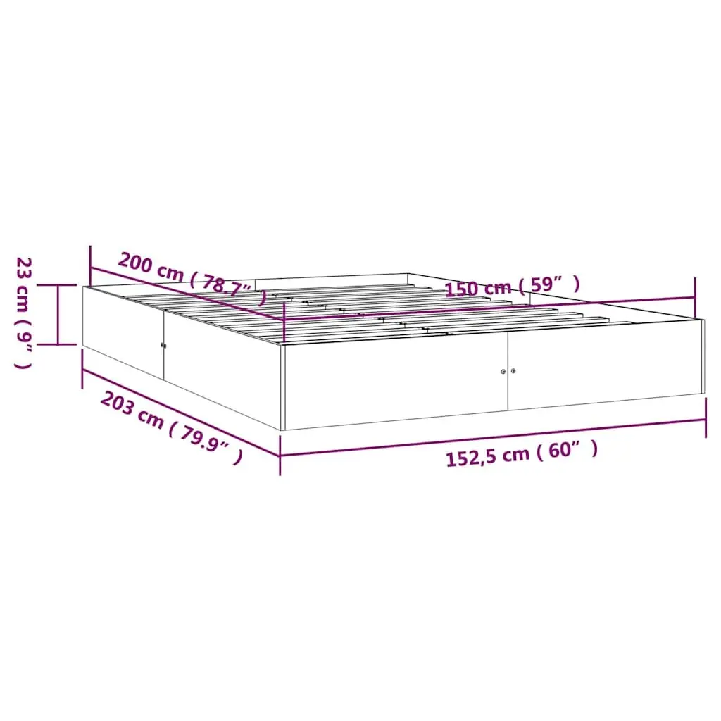 White Solid Wood Bed Frame 150x200 cm Slatted Base Modern Bedroom Furniture
