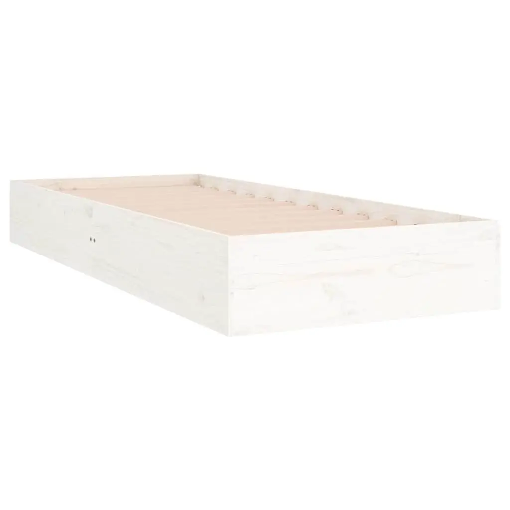 Single Bed Frame 90x190 cm White Solid Pine Wood Slatted Base Modern Bedroom