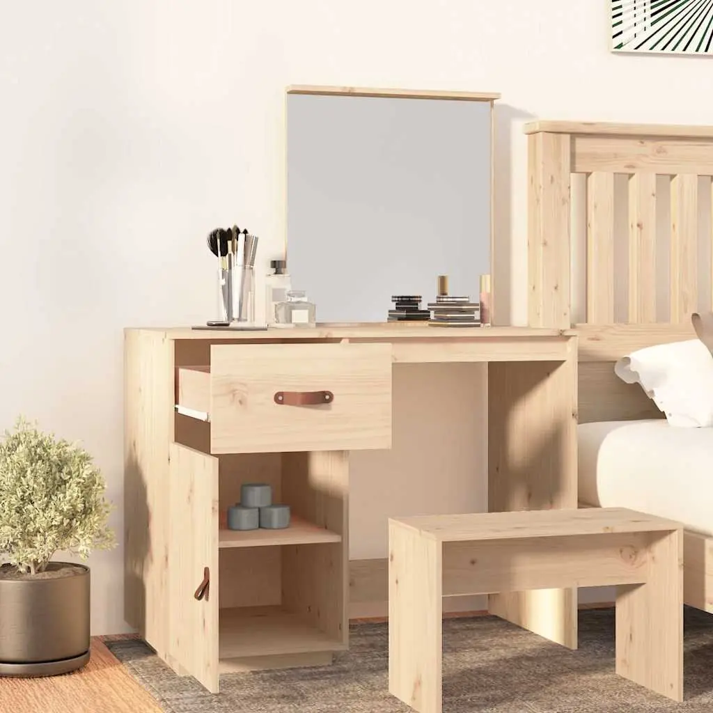 Dressing Table with Mirror, Storage, and Solid Pine Wood 95x50x134 cm