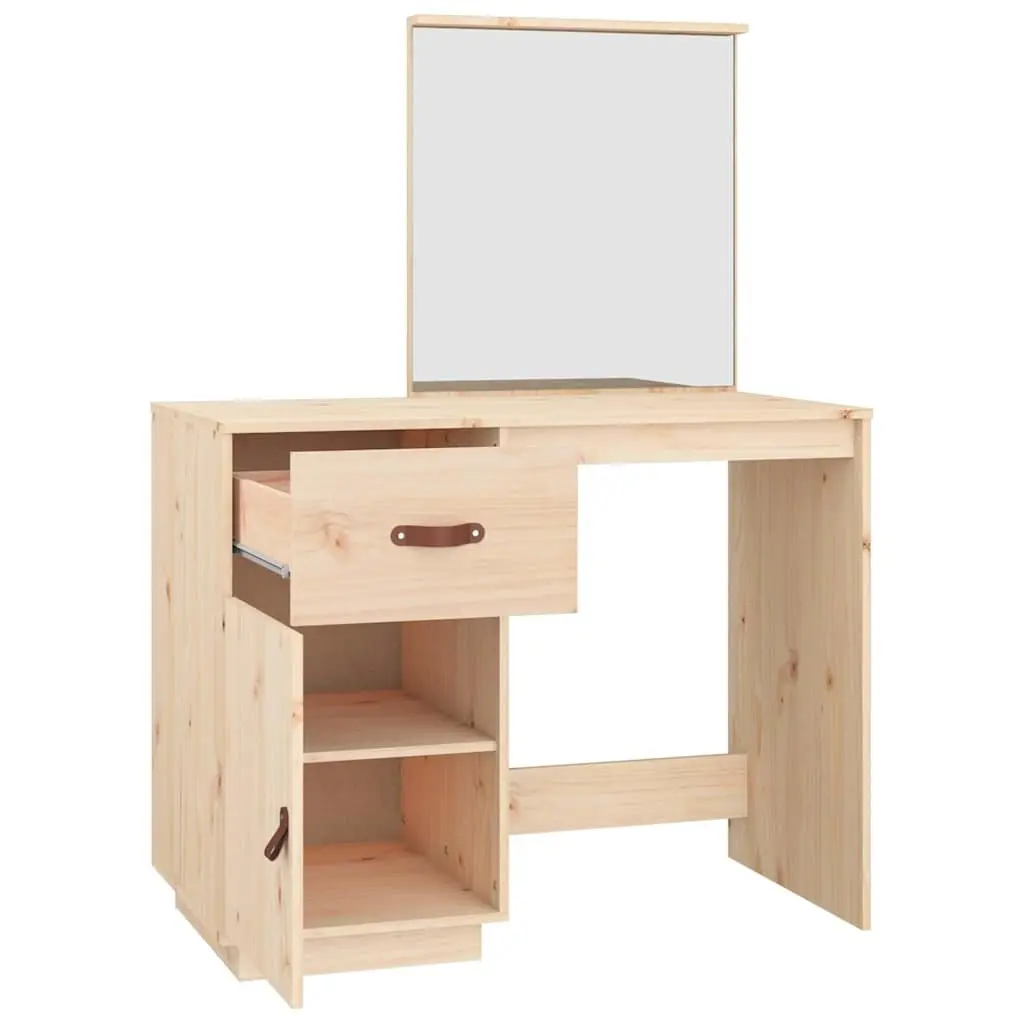 Dressing Table with Mirror, Storage, and Solid Pine Wood 95x50x134 cm