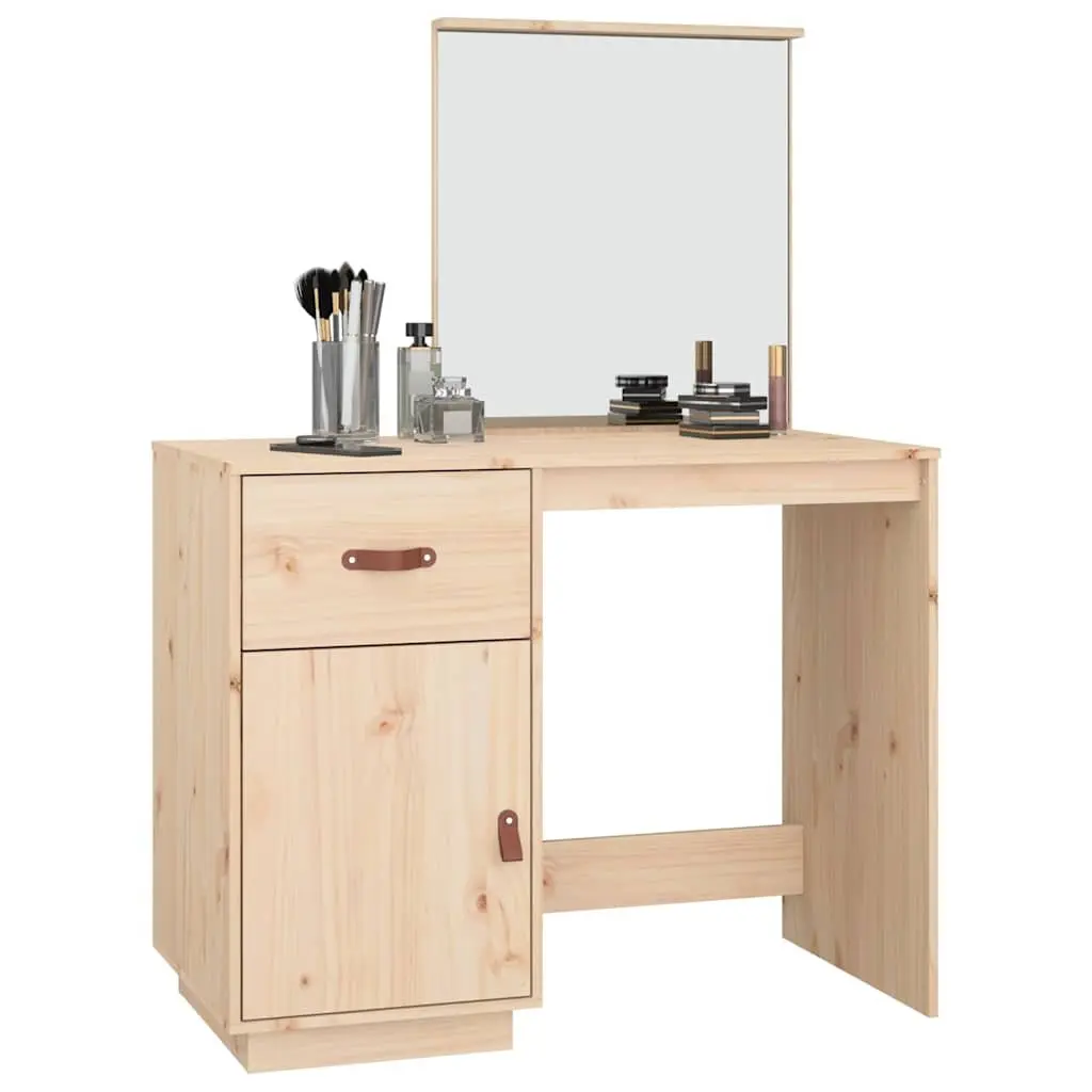 Dressing Table with Mirror, Storage, and Solid Pine Wood 95x50x134 cm