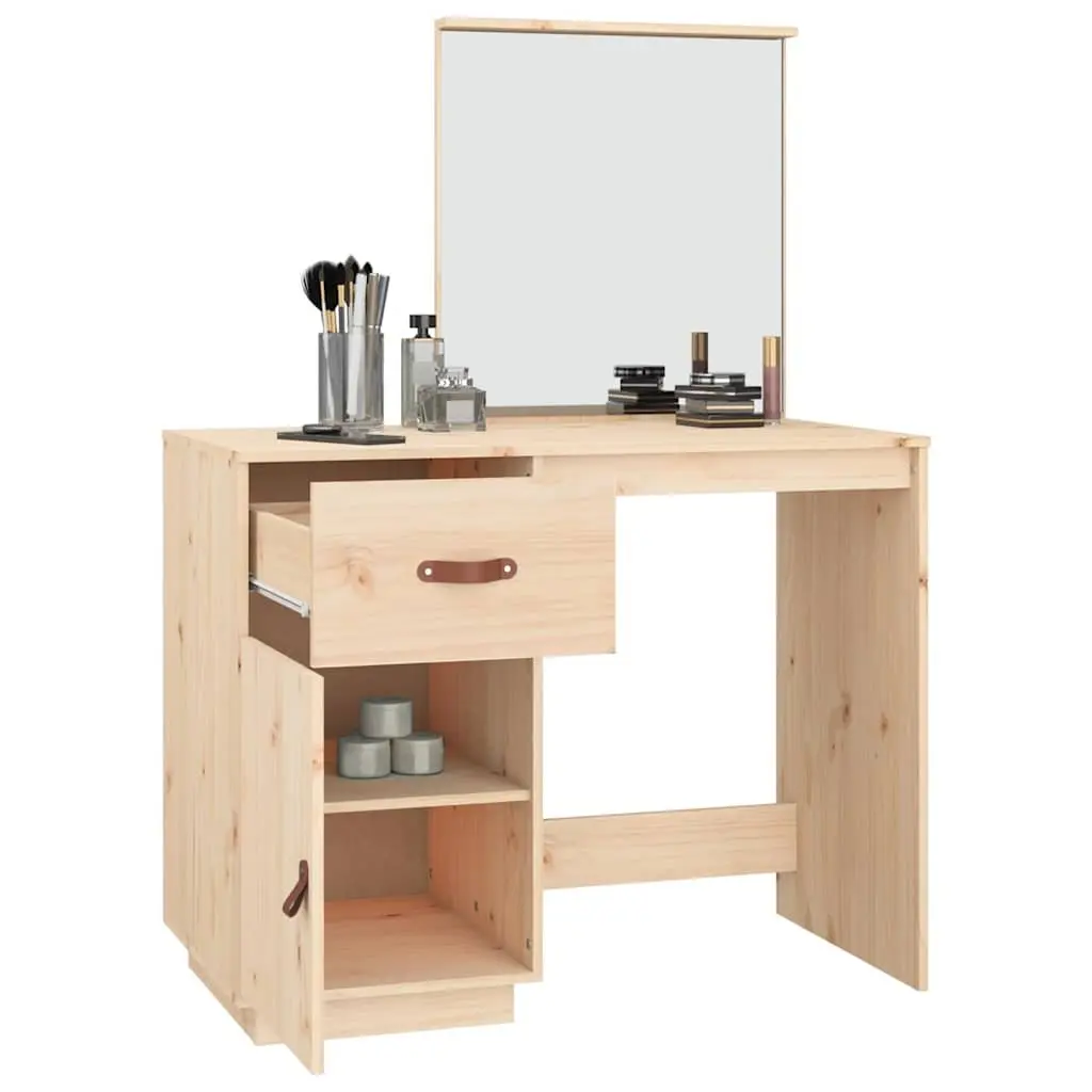 Dressing Table with Mirror, Storage, and Solid Pine Wood 95x50x134 cm