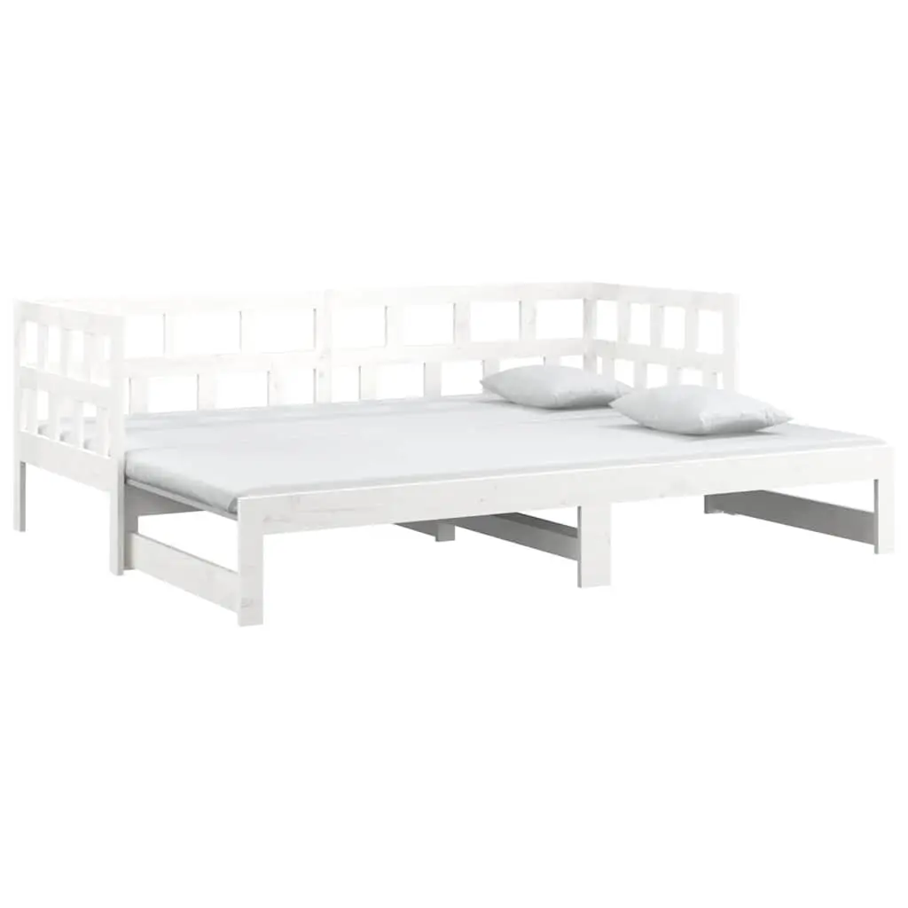 Pull-out Day Bed Frame Sofa Bed White Solid Pine Wood Guest Bed 2x90x190cm