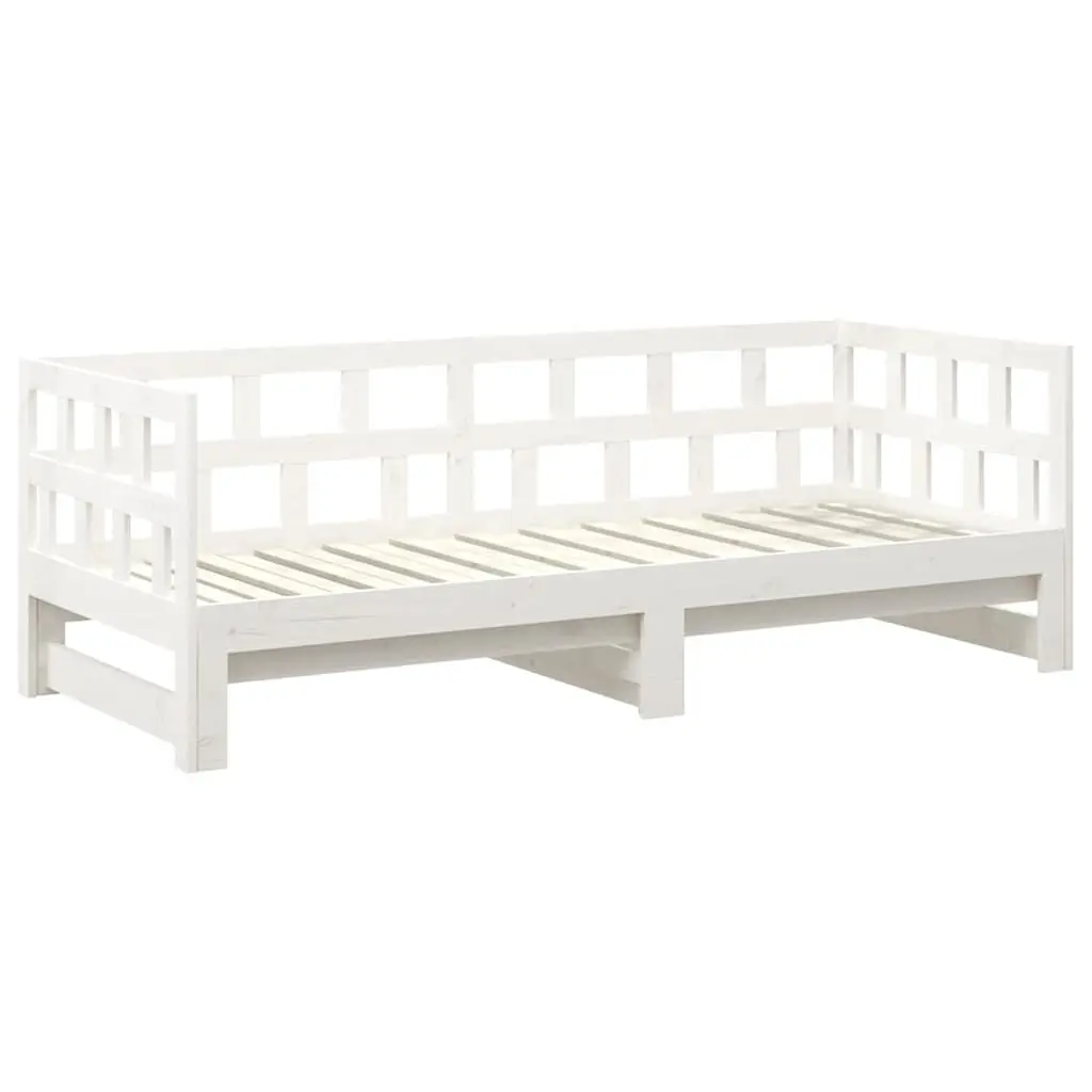 Pull-out Day Bed Frame Sofa Bed White Solid Pine Wood Guest Bed 2x90x190cm