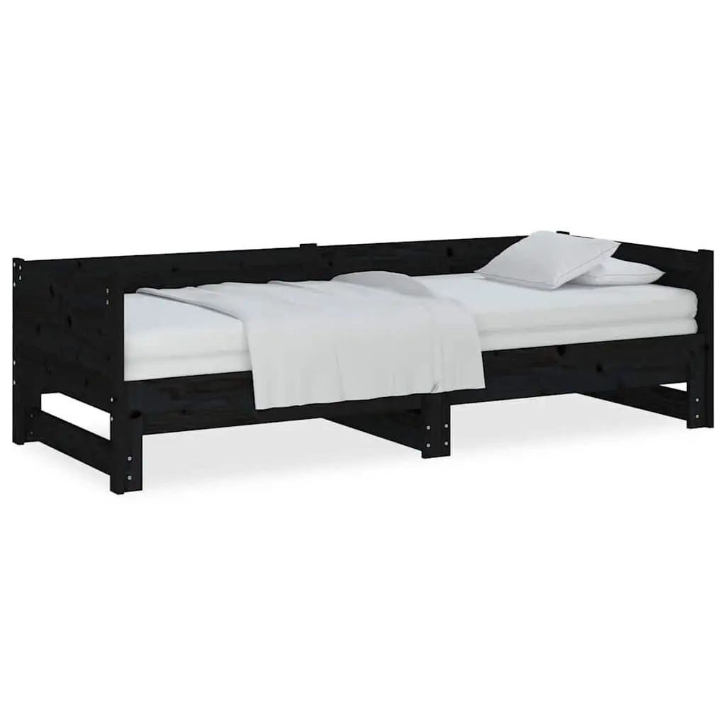 Wooden Convertible Sofa Bed Frame Pull-out Day Bed Black Space-saving 90x190cm