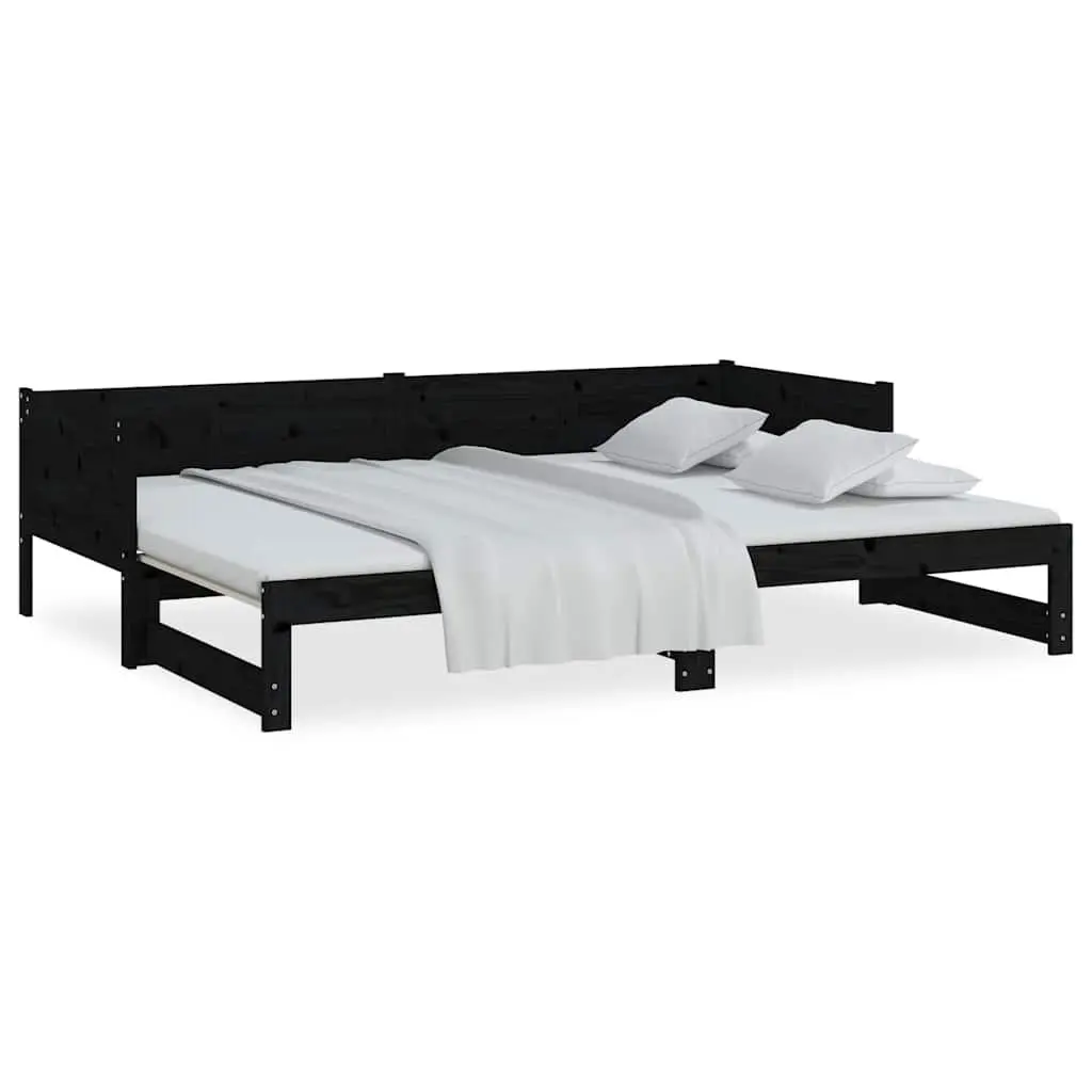 Wooden Convertible Sofa Bed Frame Pull-out Day Bed Black Space-saving 90x190cm