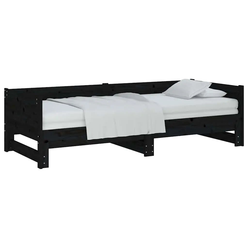 Wooden Convertible Sofa Bed Frame Pull-out Day Bed Black Space-saving 90x190cm