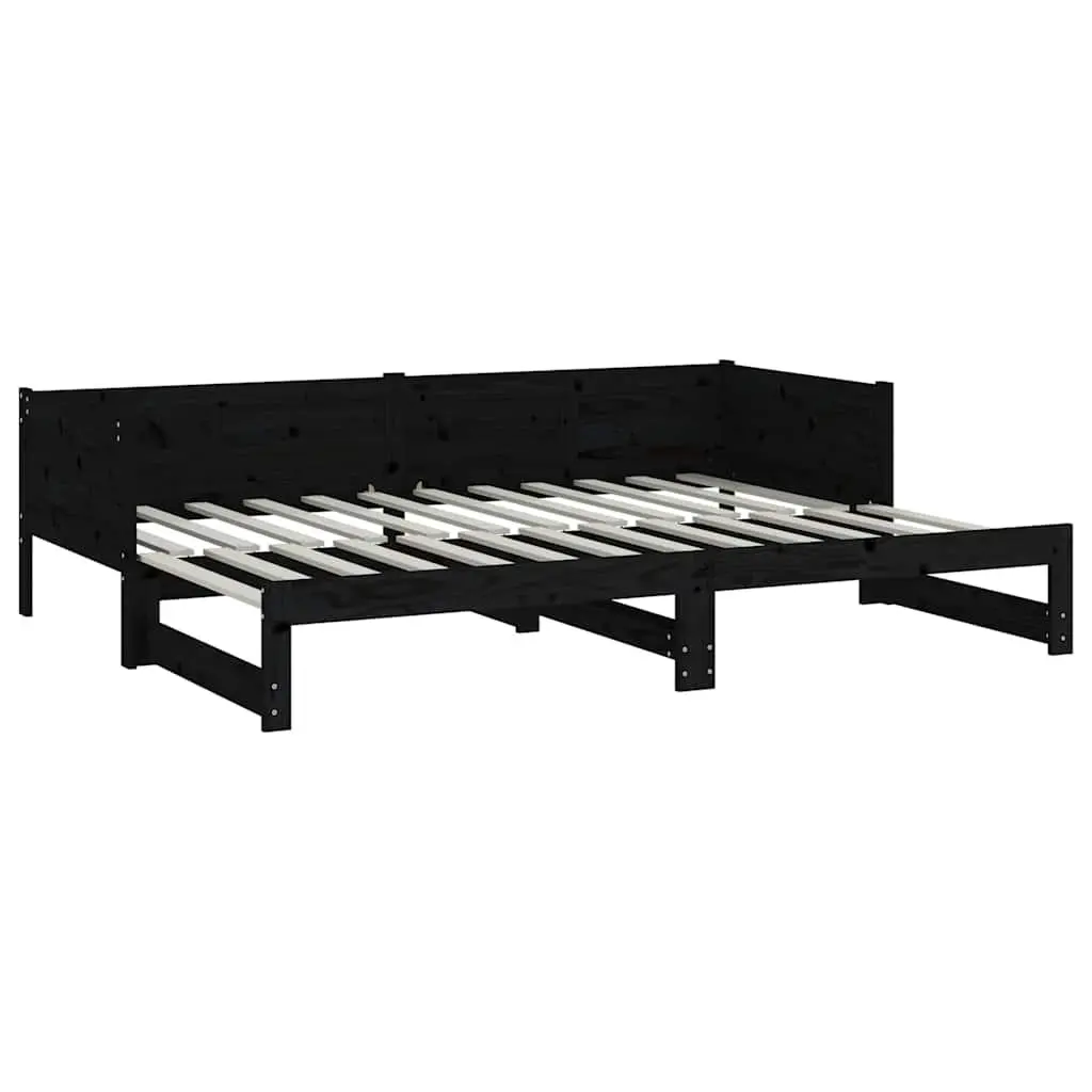 Wooden Convertible Sofa Bed Frame Pull-out Day Bed Black Space-saving 90x190cm