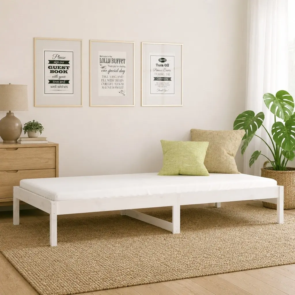 Day Bed Frame White 90x190cm Solid Pine Wood Sofa Bed Living Room Bedroom