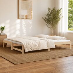 Solid Wood Pine Pull-out Day Bed Frame Slatted Base Guest Sofa Bed 90x190cm