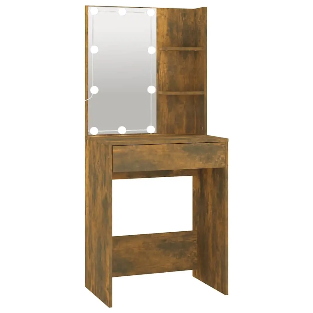 Dressing Table with LED Mirror and Storage Drawers Smoked Oak 60W x 40D x 140H cm