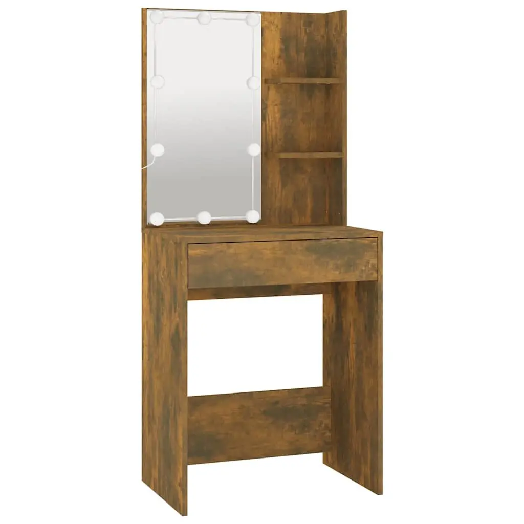Dressing Table with LED Mirror and Storage Drawers Smoked Oak 60W x 40D x 140H cm