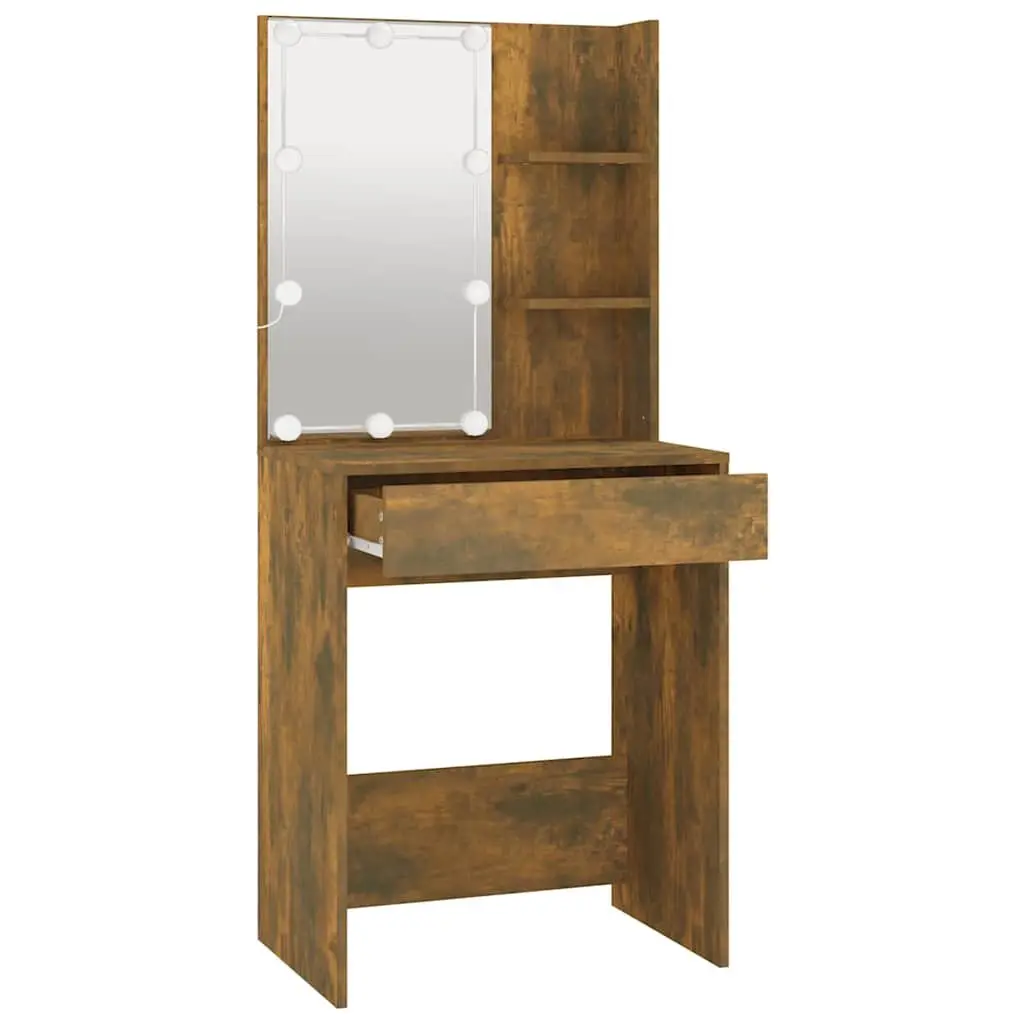 Dressing Table with LED Mirror and Storage Drawers Smoked Oak 60W x 40D x 140H cm