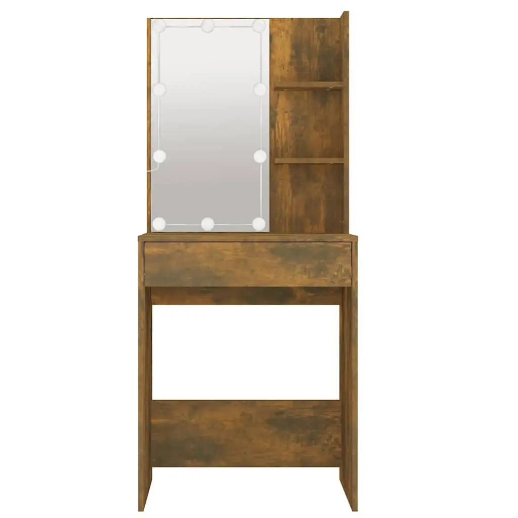 Dressing Table with LED Mirror and Storage Drawers Smoked Oak 60W x 40D x 140H cm