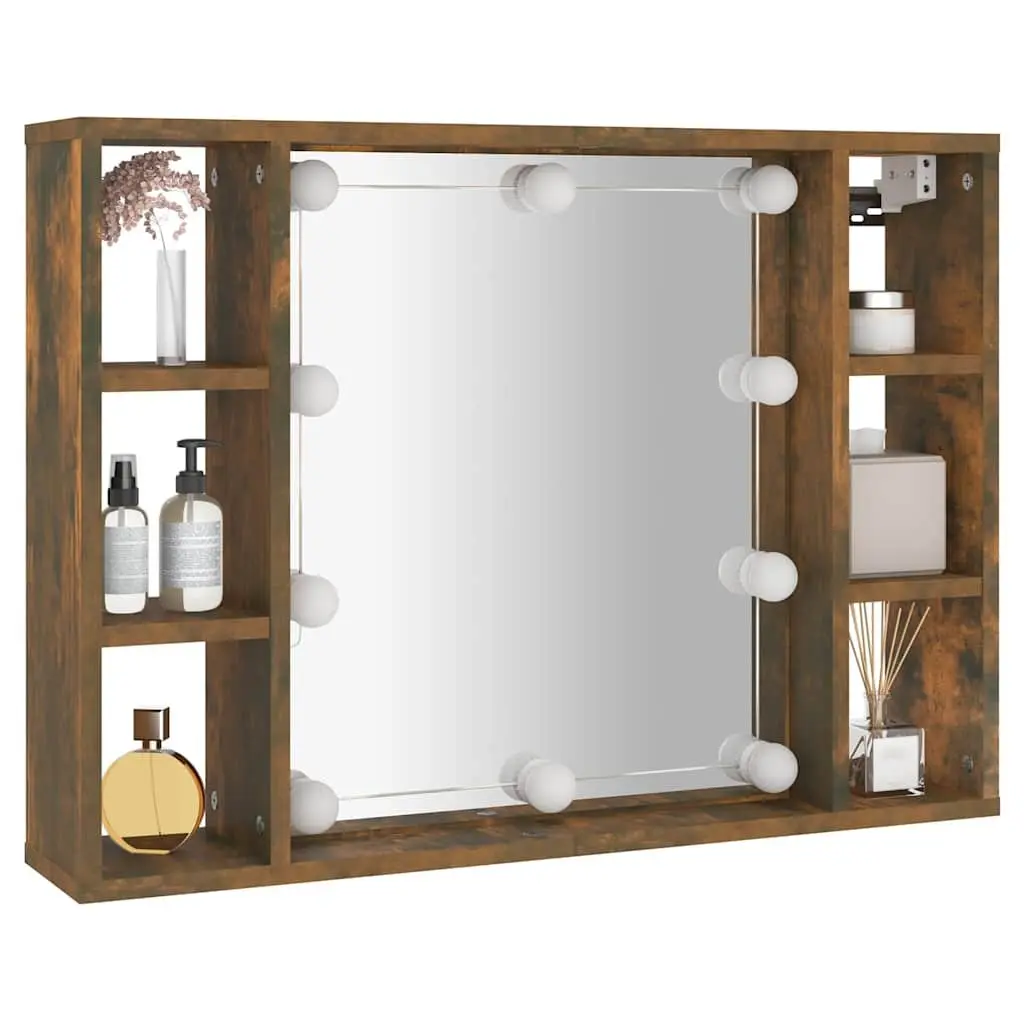 Mirror Cabinet with LED Lights Wall-Mounted Bathroom Storage Organizer Brown