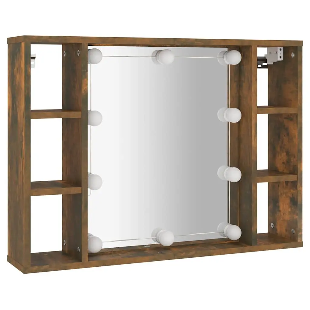 Mirror Cabinet with LED Lights Wall-Mounted Bathroom Storage Organizer Brown