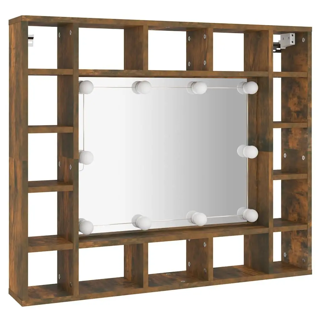 Bathroom Cabinet LED Mirror Wall-Mounted Storage Brown 91W x 15D x 76.5H cm
