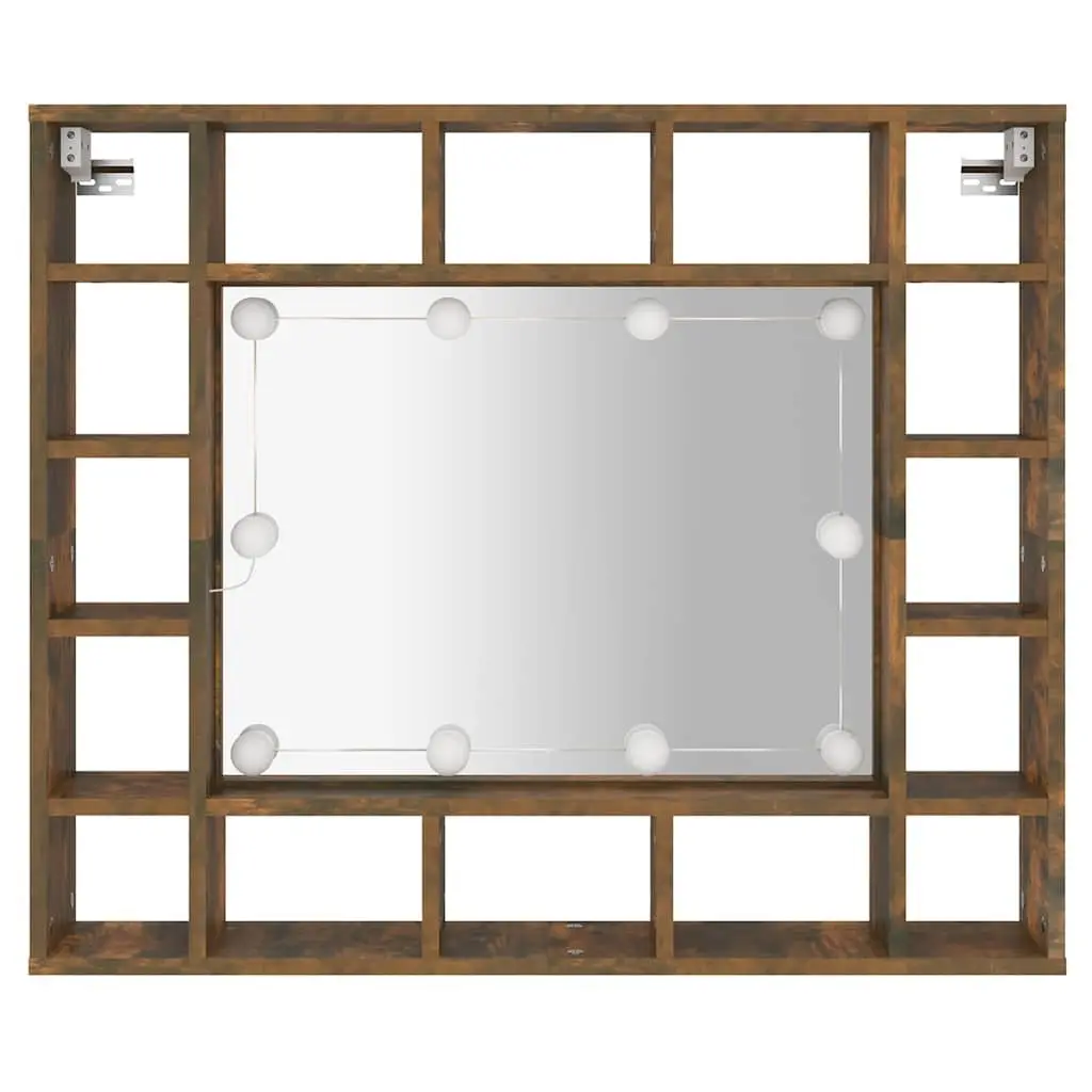 Bathroom Cabinet LED Mirror Wall-Mounted Storage Brown 91W x 15D x 76.5H cm