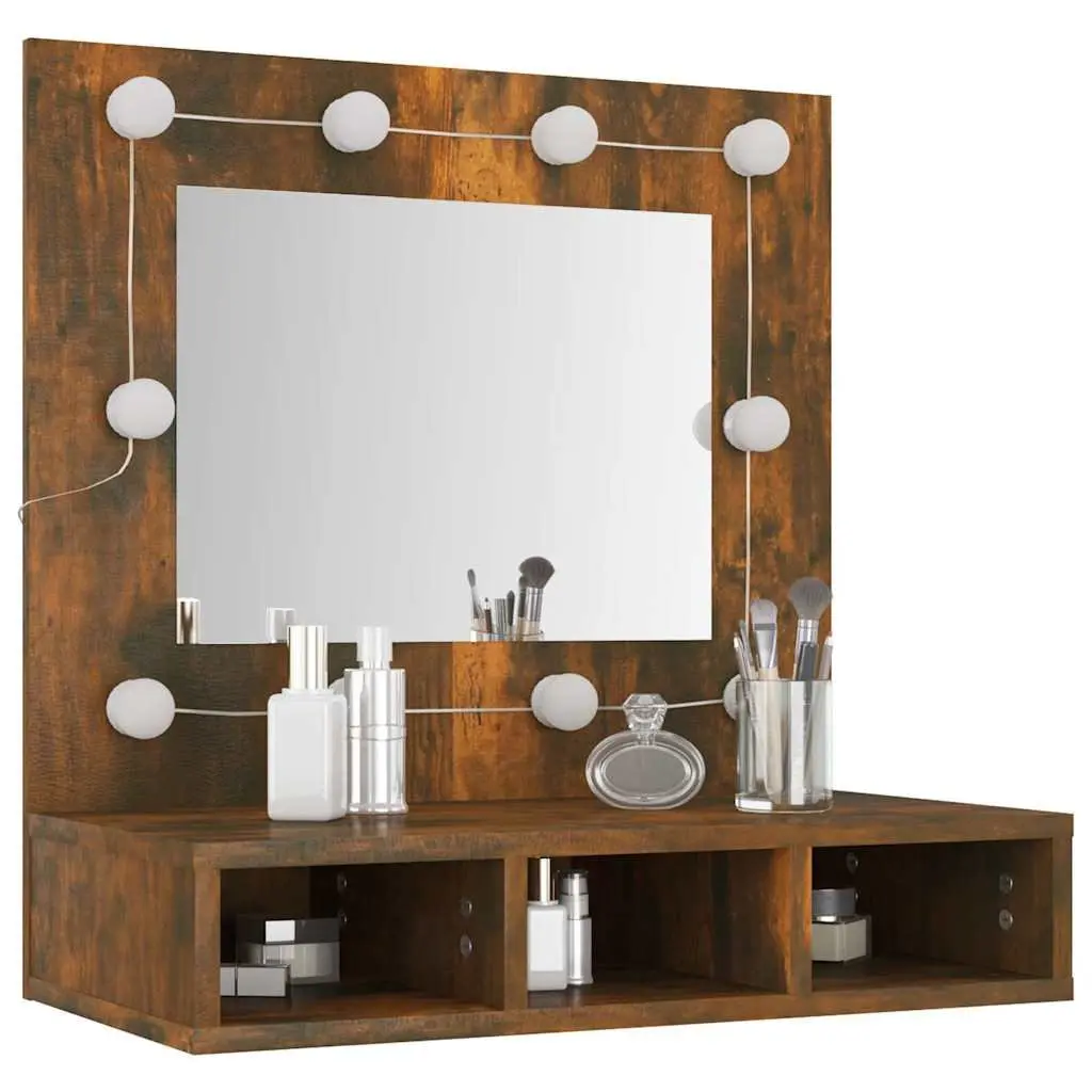 Bathroom Cabinet LED Mirror Unit Brown Engineered Wood 60x31.5x62 cm