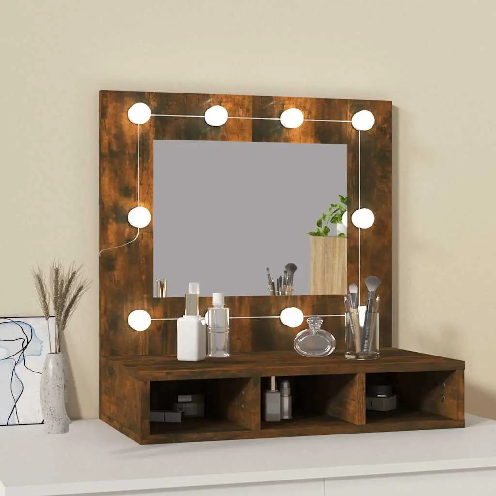 Bathroom Cabinet LED Mirror Unit Brown Engineered Wood 60x31.5x62 cm