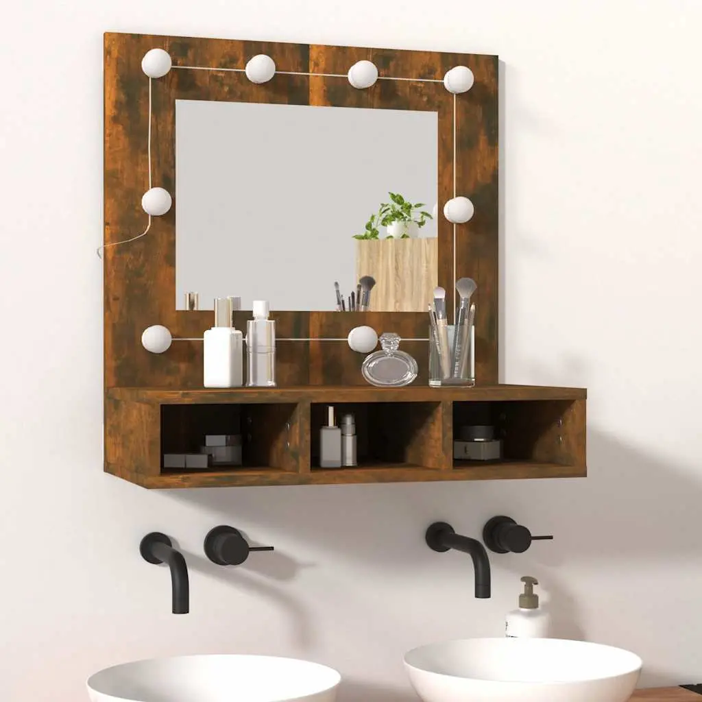 Bathroom Cabinet LED Mirror Unit Brown Engineered Wood 60x31.5x62 cm