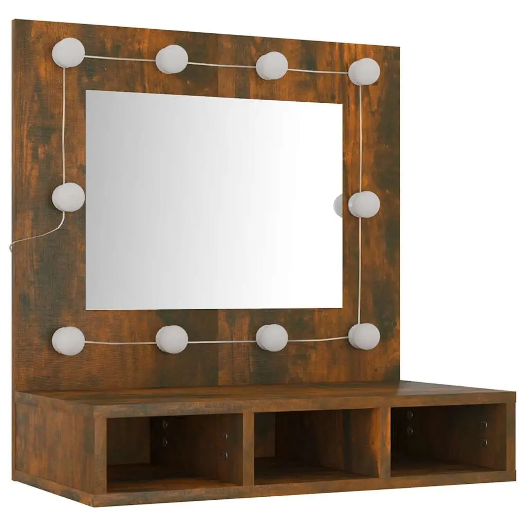 Bathroom Cabinet LED Mirror Unit Brown Engineered Wood 60x31.5x62 cm
