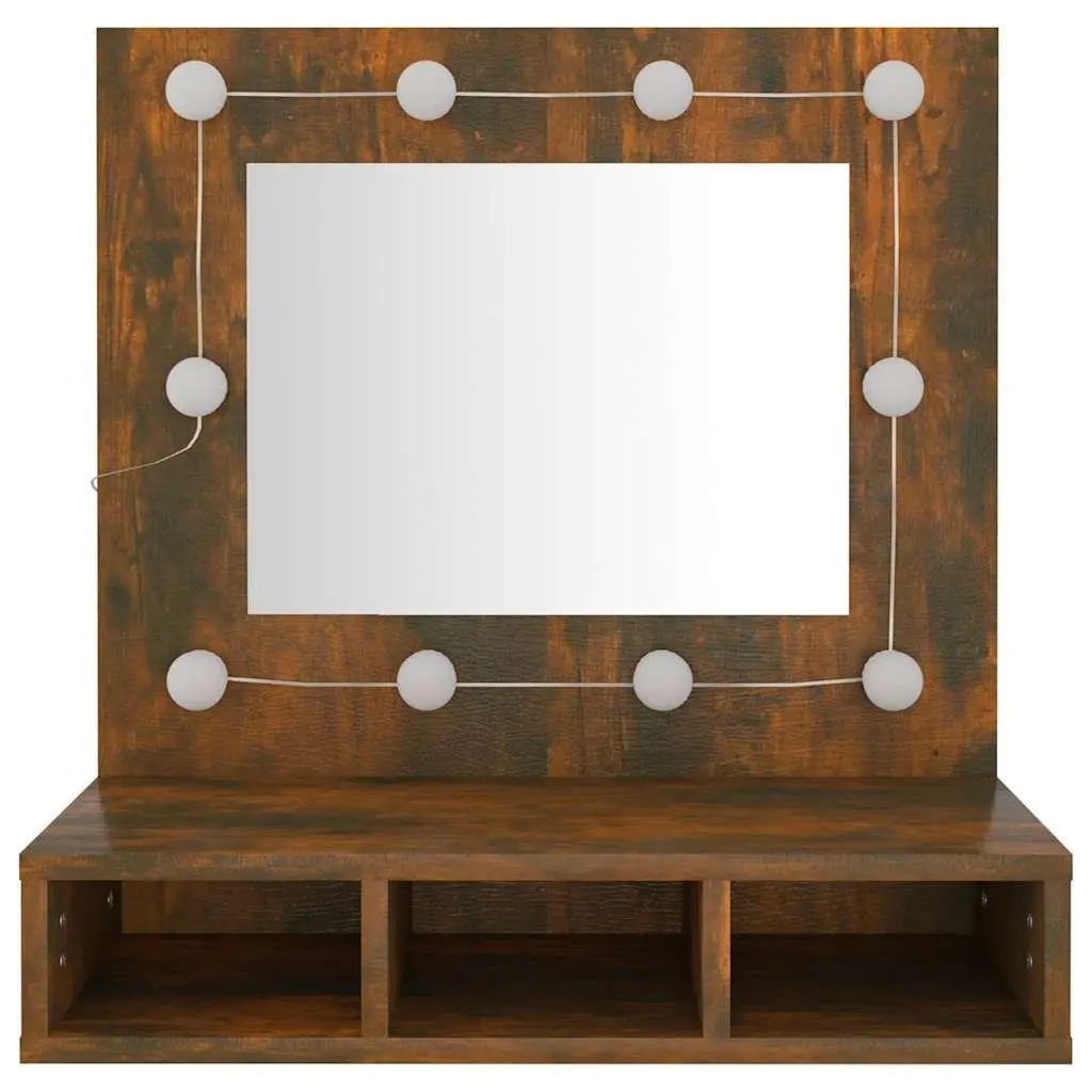 Bathroom Cabinet LED Mirror Unit Brown Engineered Wood 60x31.5x62 cm