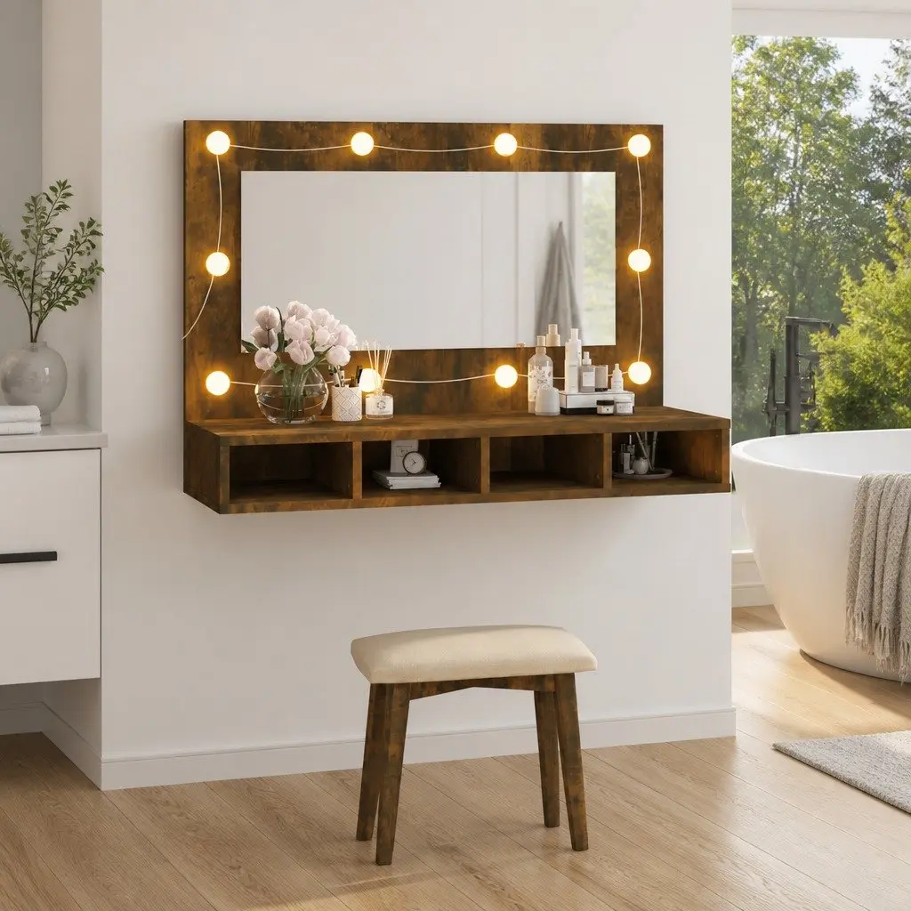 Bathroom Vanity Mirror Cabinet LED Light Adjustable Modes 90x31.5x62cm