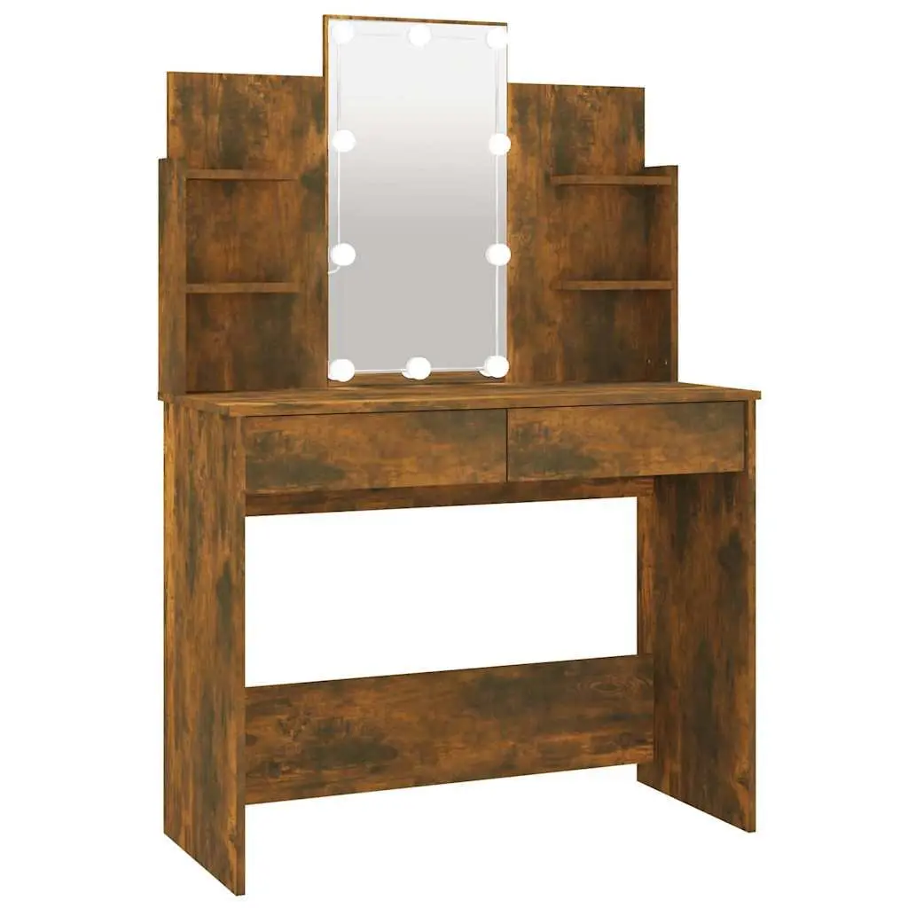 Dressing Table LED Mirror Storage Drawers Vanity Unit Brown 96W x 40D x 142H cm