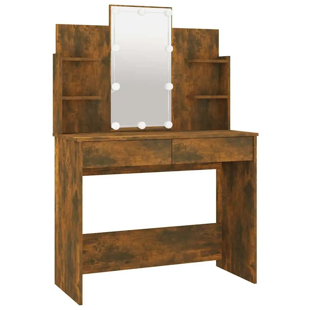 Dressing Table LED Mirror Storage Drawers Vanity Unit Brown 96W x 40D x 142H cm