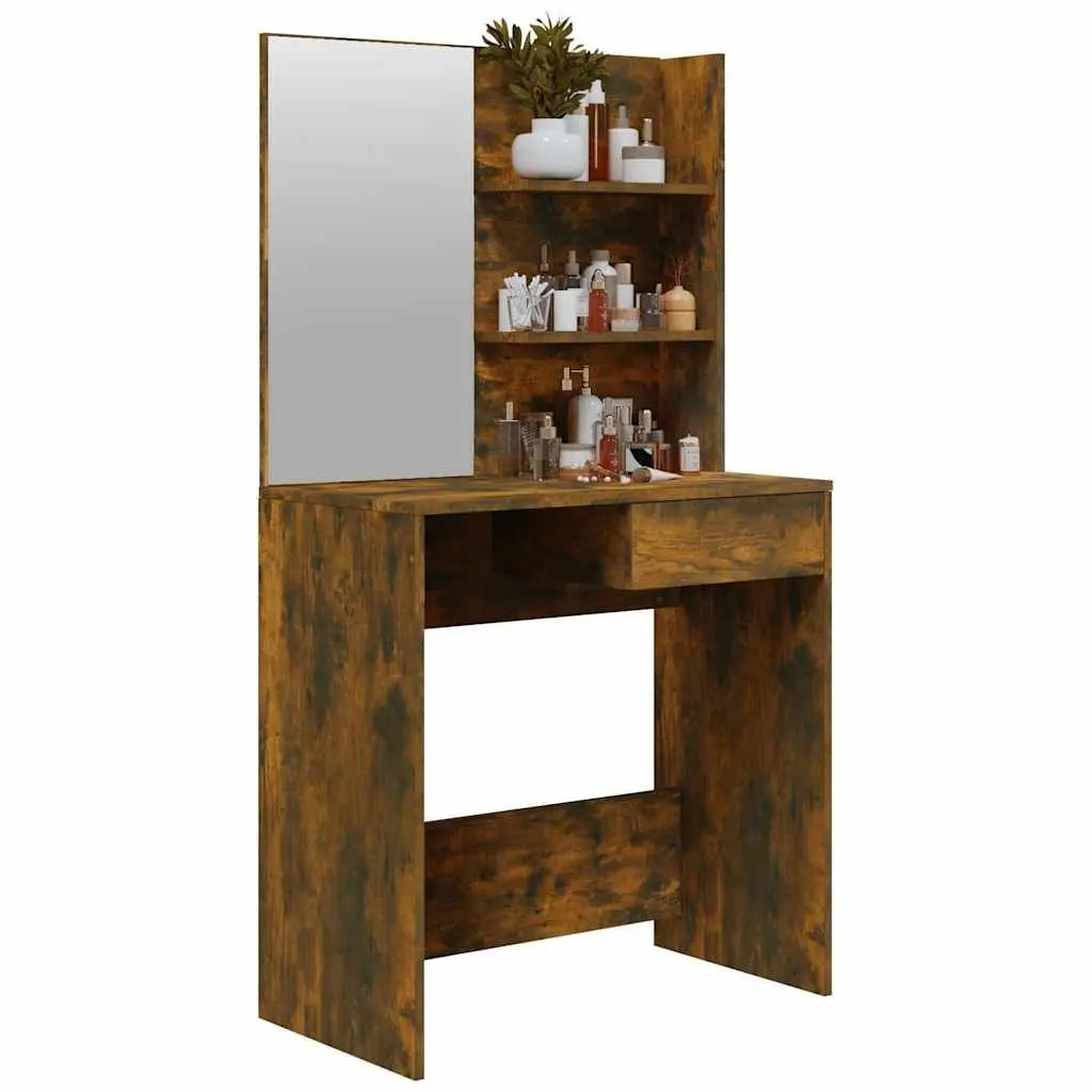 Dressing Table with Mirror Smoked Oak Brown Vanity Makeup Desk Storage Drawer