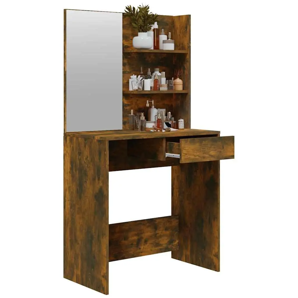 Dressing Table with Mirror Smoked Oak Brown Vanity Makeup Desk Storage Drawer