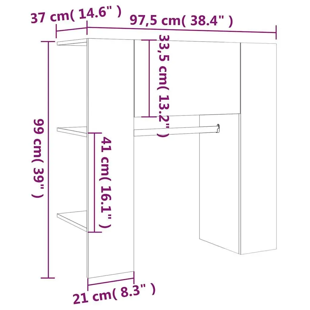 Hallway Cabinet Brown Engineered Wood Space-Saving Storage Unit with Shelves and Clothes Rail