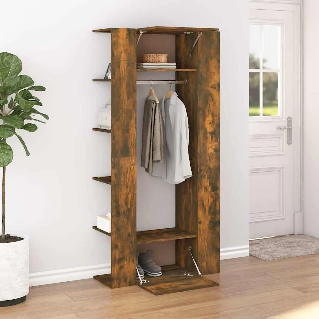 Hallway Cabinet Brown Engineered Wood Space-Saving Storage Unit with Shelves and Clothes Rail