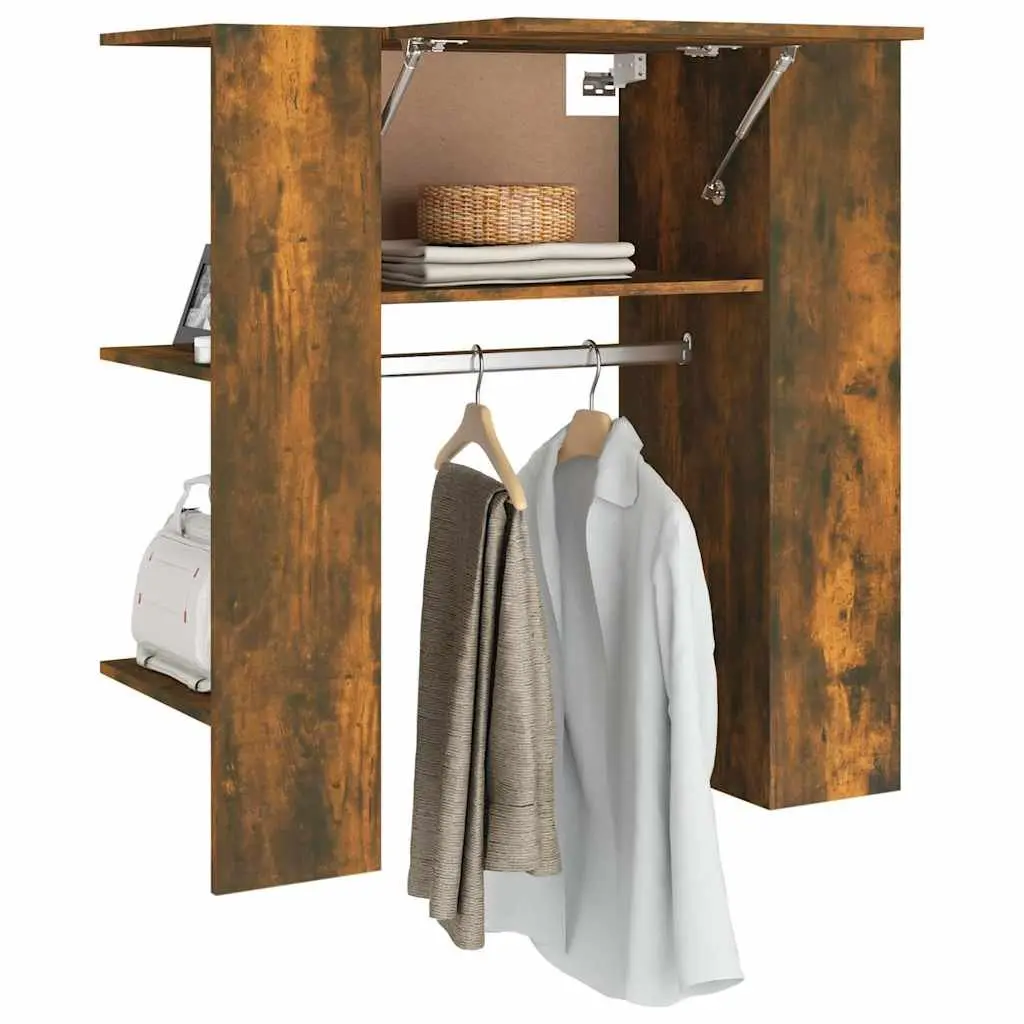 Hallway Cabinet Brown Engineered Wood Space-Saving Storage Unit with Shelves and Clothes Rail