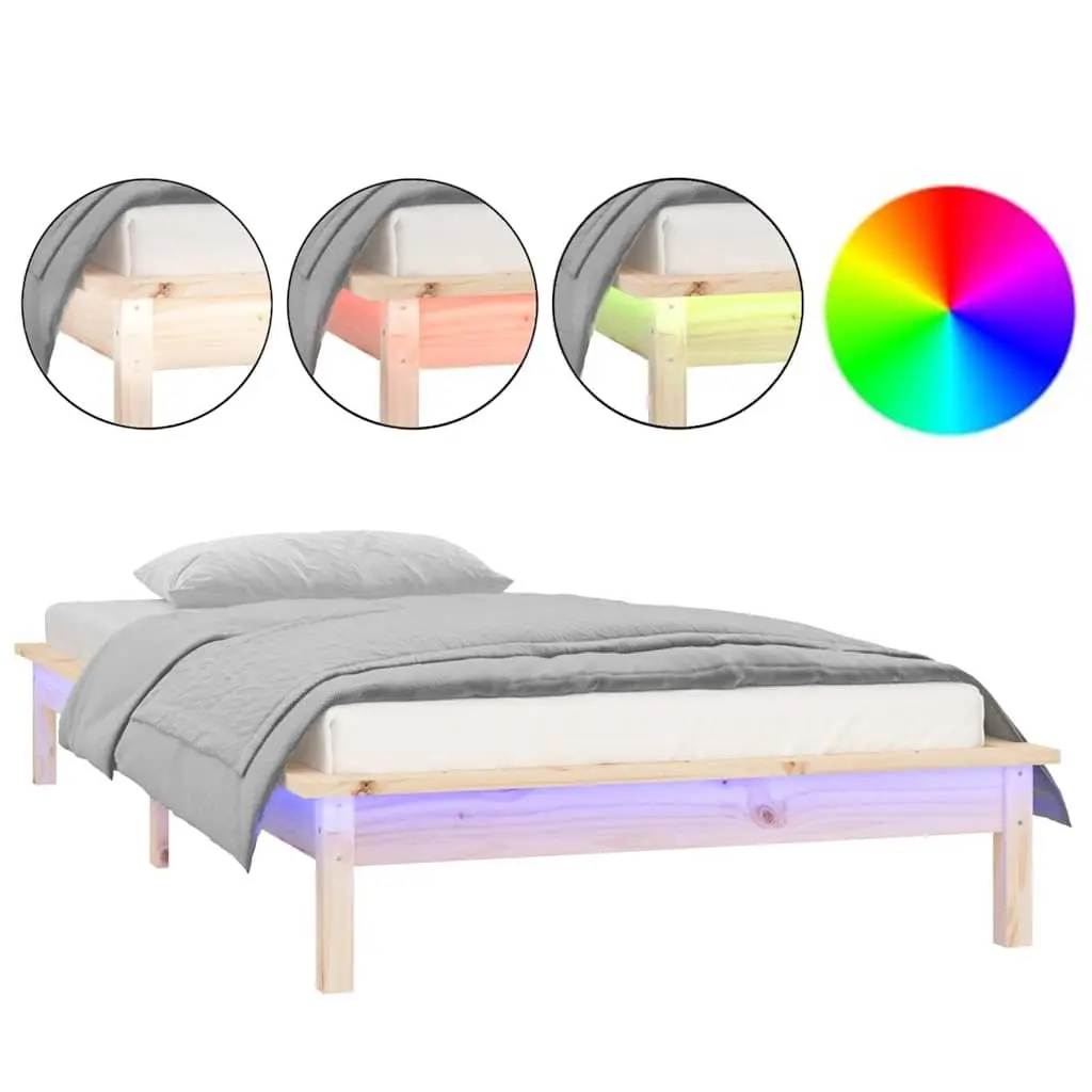 Solid Wood LED Bed Frame Brown 90x190 cm Slatted Base
