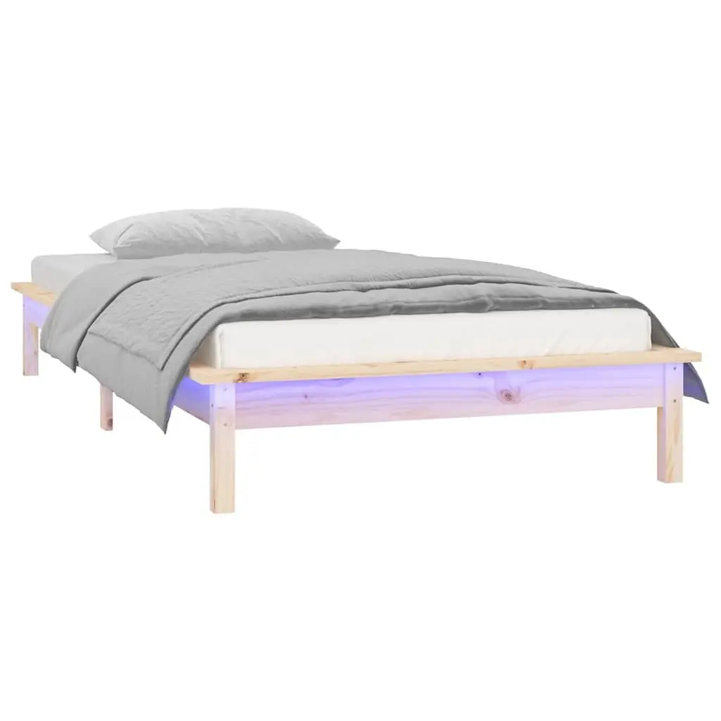 Solid Wood LED Bed Frame Brown 90x190 cm Slatted Base