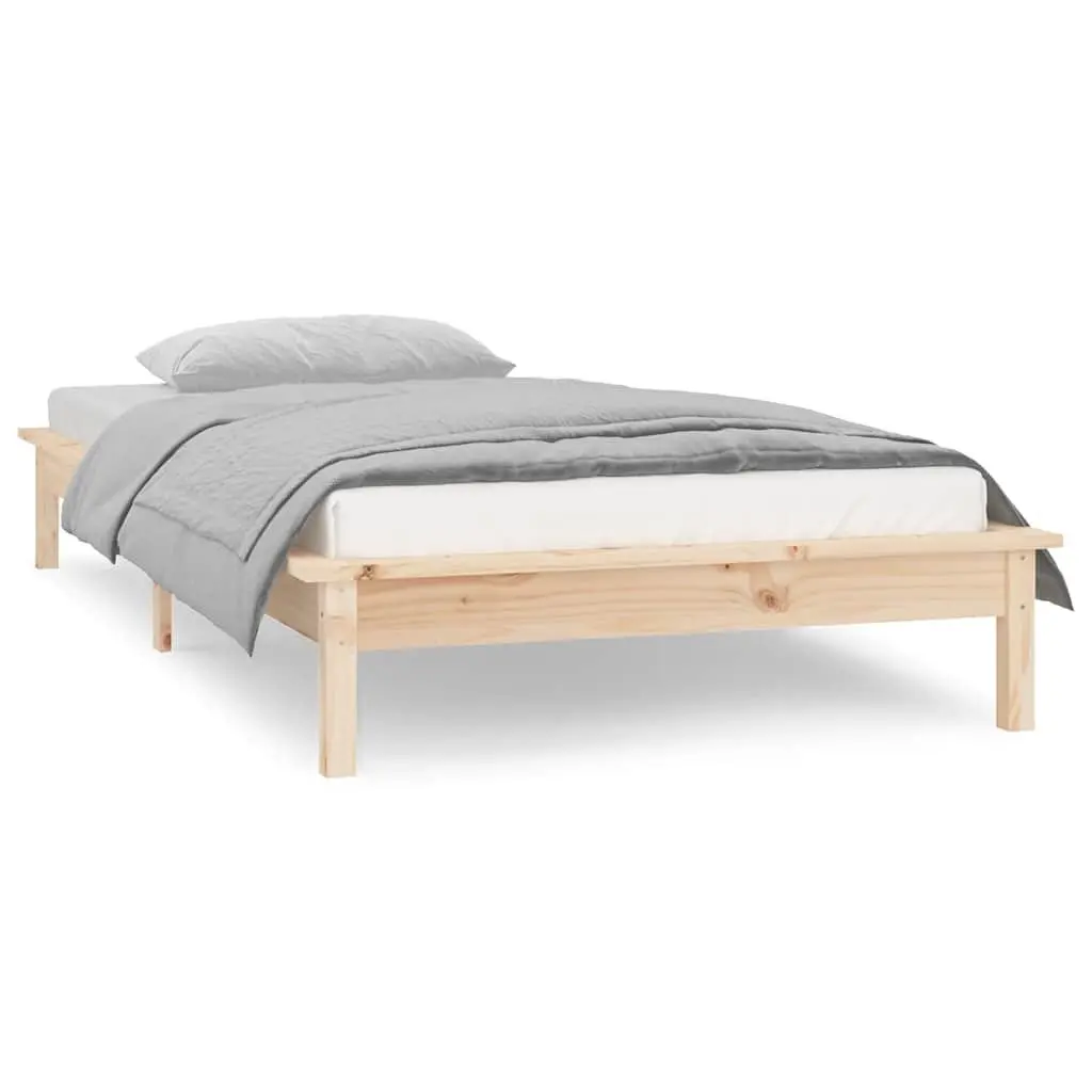 Solid Wood LED Bed Frame Brown 90x190 cm Slatted Base