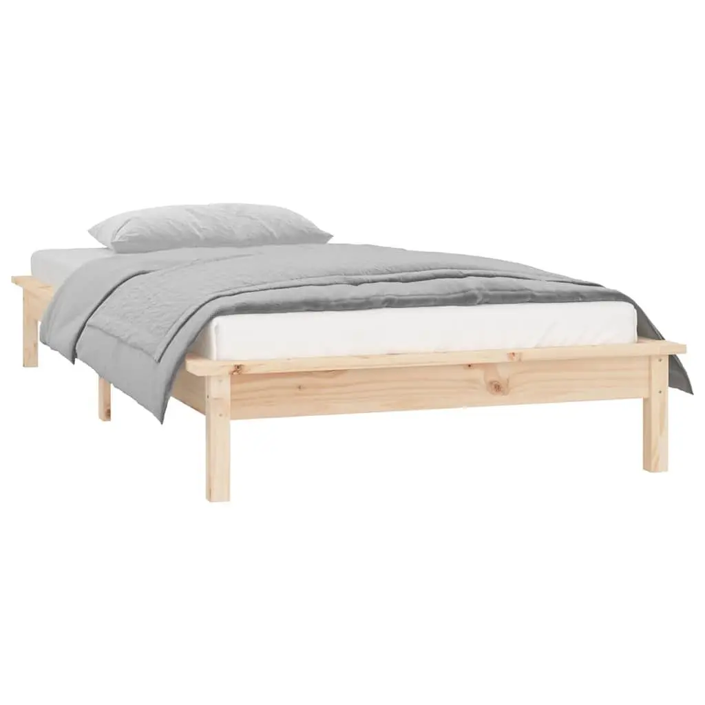 Solid Wood LED Bed Frame Brown 90x190 cm Slatted Base
