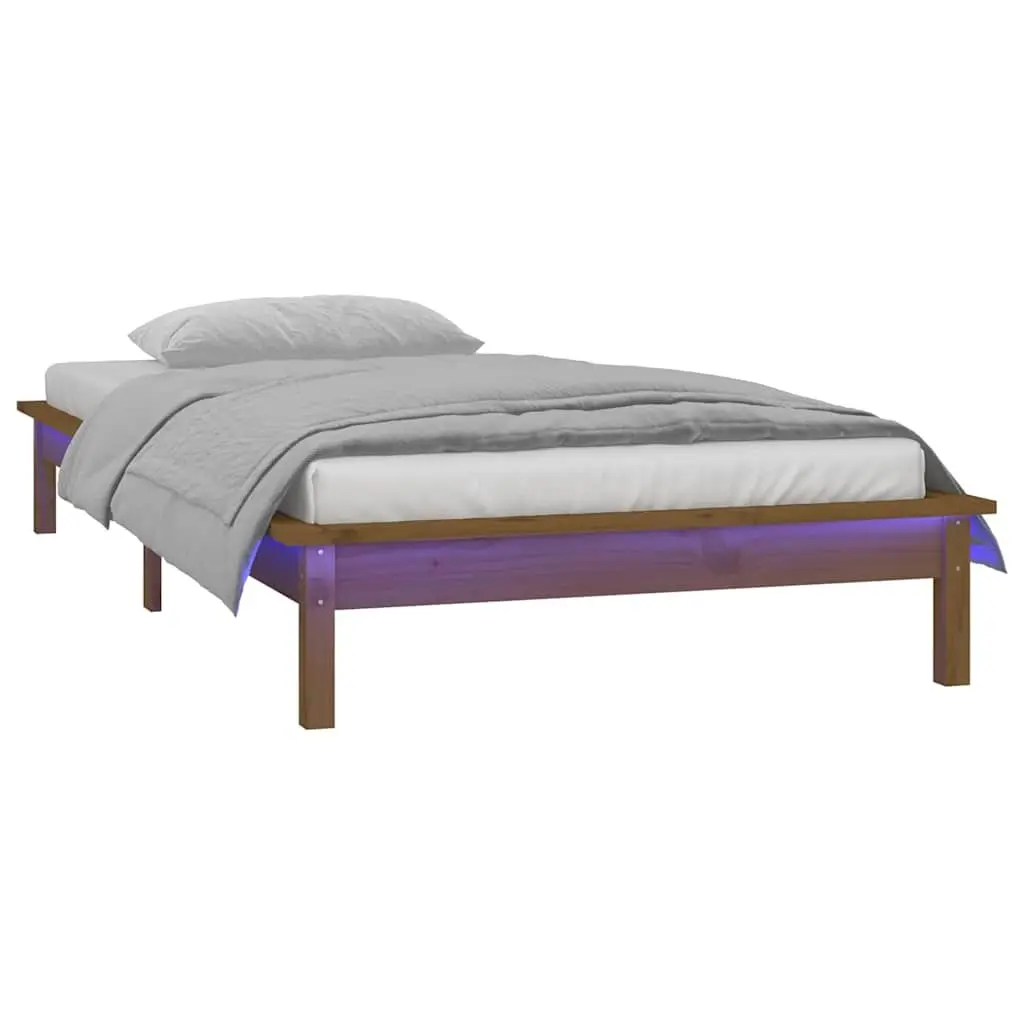 Solid Wood LED Bed Frame Slatted Base 90x190 cm Honey Brown