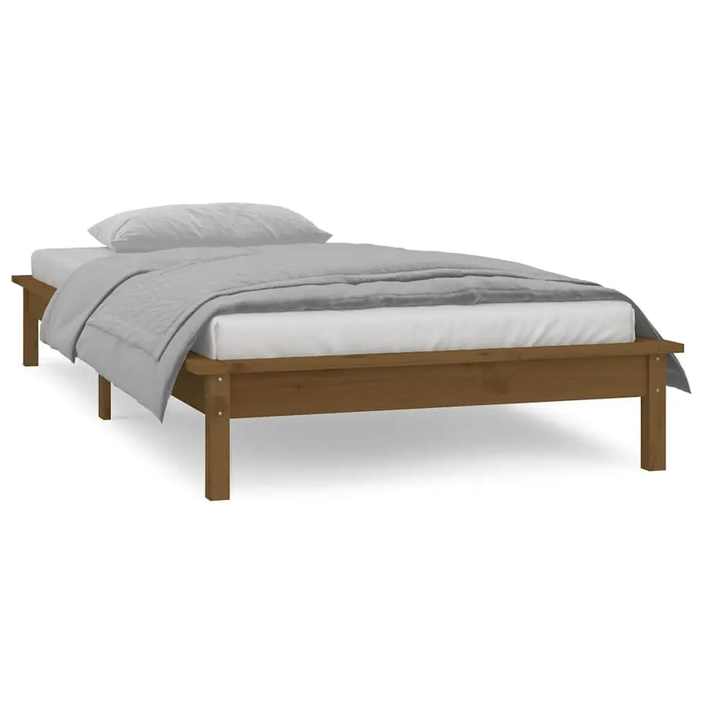 Solid Wood LED Bed Frame Slatted Base 90x190 cm Honey Brown