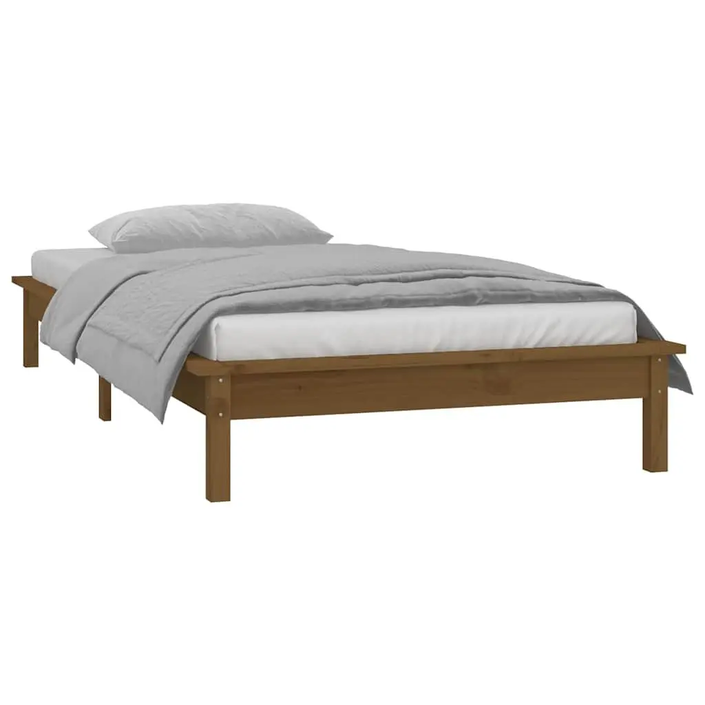Solid Wood LED Bed Frame Slatted Base 90x190 cm Honey Brown