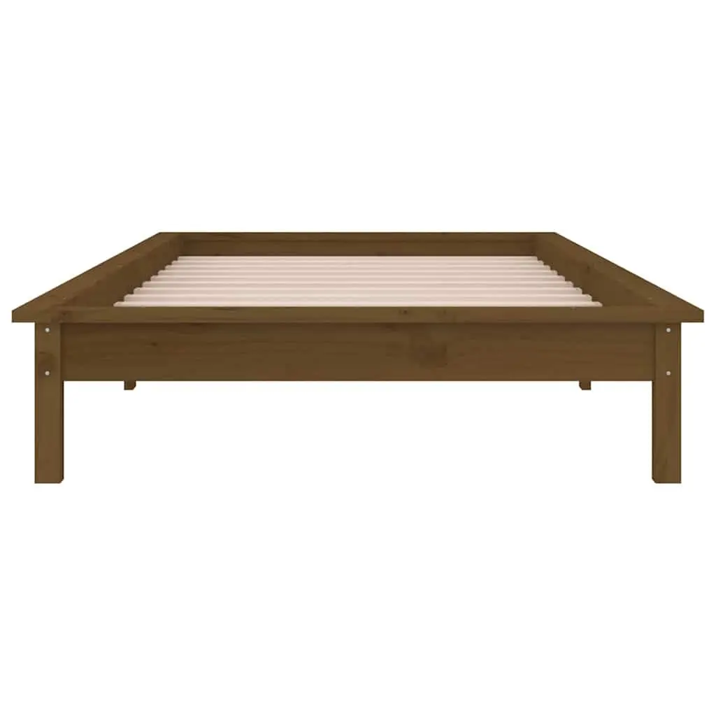 Solid Wood LED Bed Frame Slatted Base 90x190 cm Honey Brown