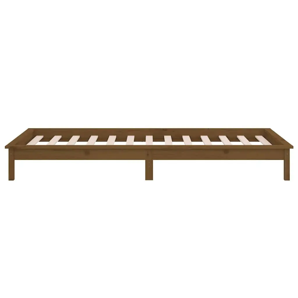 Solid Wood LED Bed Frame Slatted Base 90x190 cm Honey Brown