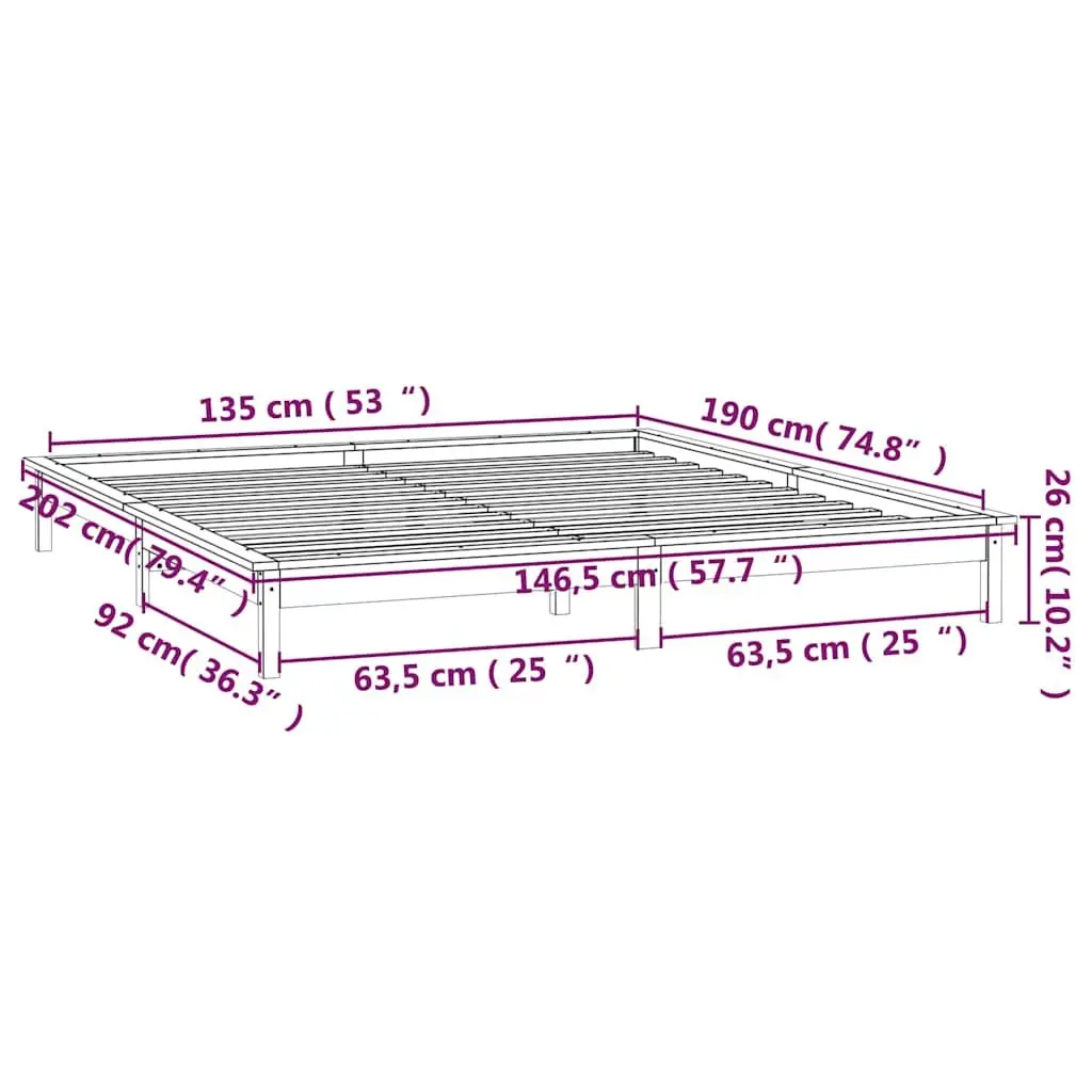 Solid Pine Wood Bed Frame with LED Light Rustic Honey Brown 135x190 cm